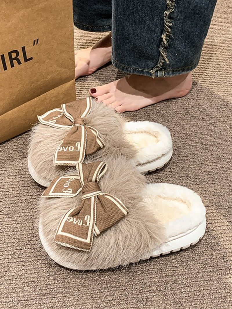 Hazel Blues® |  Bow Furry Round Toe Slippers