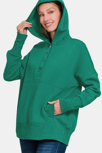 Hazel Blues® |  Zenana Half Snap Long Sleeve Hoodie with Kangaroo Pocket