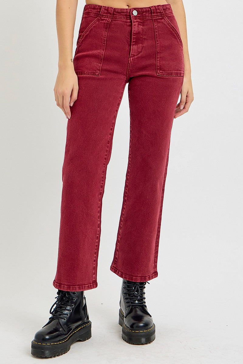 Hazel Blues® |  RISEN High Rise Straight Jeans with Patch Pockets