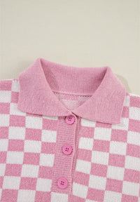 Hazel Blues® |  Checkered Collared Neck Long Sleeve Sweater