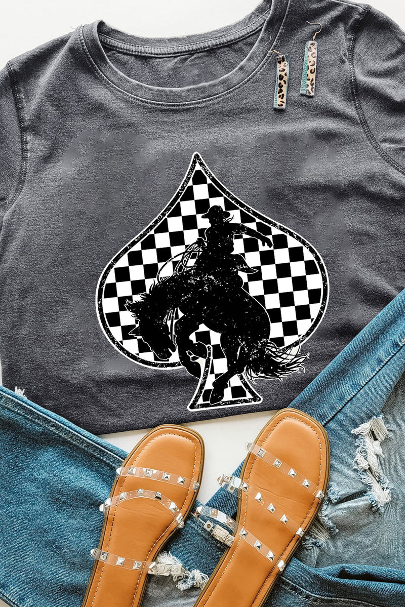 Hazel Blues® |  Gray Redeo Check Spades Western Graphic T Shirt