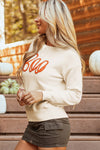 Hazel Blues® |  Apricot Boo Knitted Pattern Ribbed Edge Drop Shoulder Sweater
