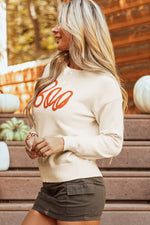 Hazel Blues® |  Apricot Boo Knitted Pattern Ribbed Edge Drop Shoulder Sweater