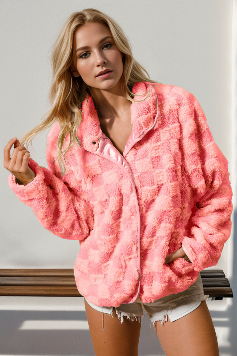 Hazel Blues® |  Double Take Checkered Long Sleeve Fuzzy Jacket