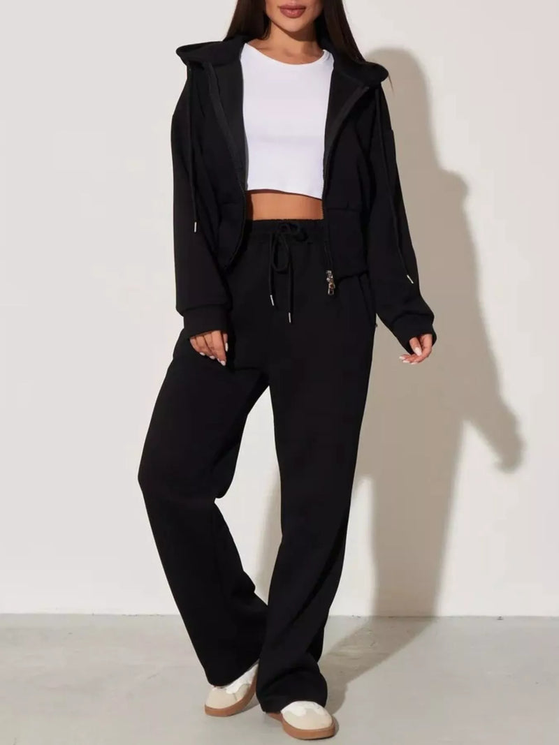 Zip-Up Hoodie and Wide-Leg Pants Set – Hazel Blues®