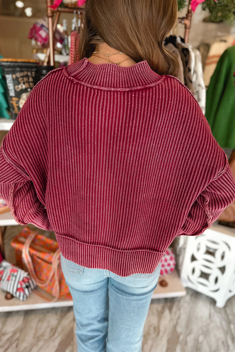 Red Dahlia Drop-Shoulder High-Neck Ribbed Sweater – Hazel Blues®
