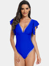 Hazel Blues® |  Plunge Cap Sleeve One-Piece Swimwear