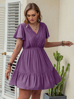 Hazel Blues® | Ruffle Hem V-Neck Short Sleeve Dress