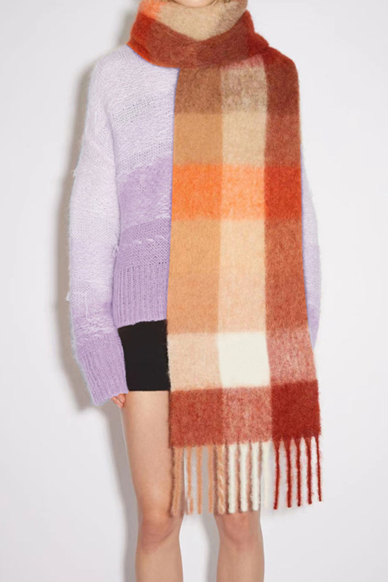 Hazel Blues® |  Thermal Fringe Contrast Plaid Scarf