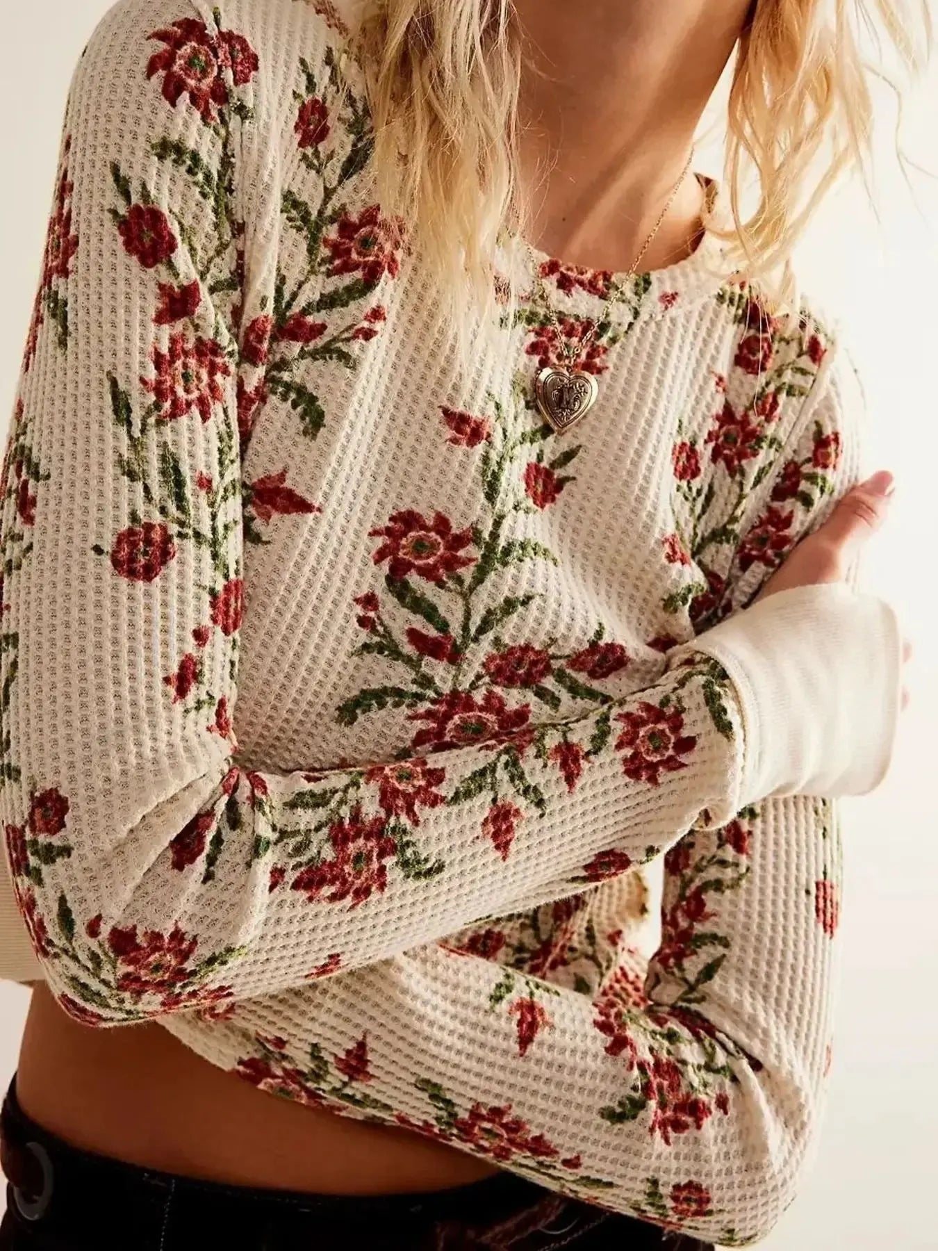 青様おまとめWAFFLE LIKE PUFF SLEEVE KNIT Deep Seafoam Waffle Knit Long Sleeve Cotton Top | Lime Lush