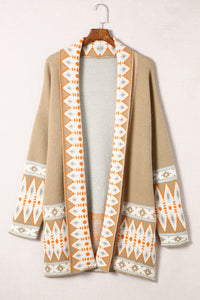 Hazel Blues® |  Geometric Open Front Long Sleeve Cardigan