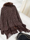 Hazel Blues® |  Fringe Leopard Open Front Long Sleeve Poncho