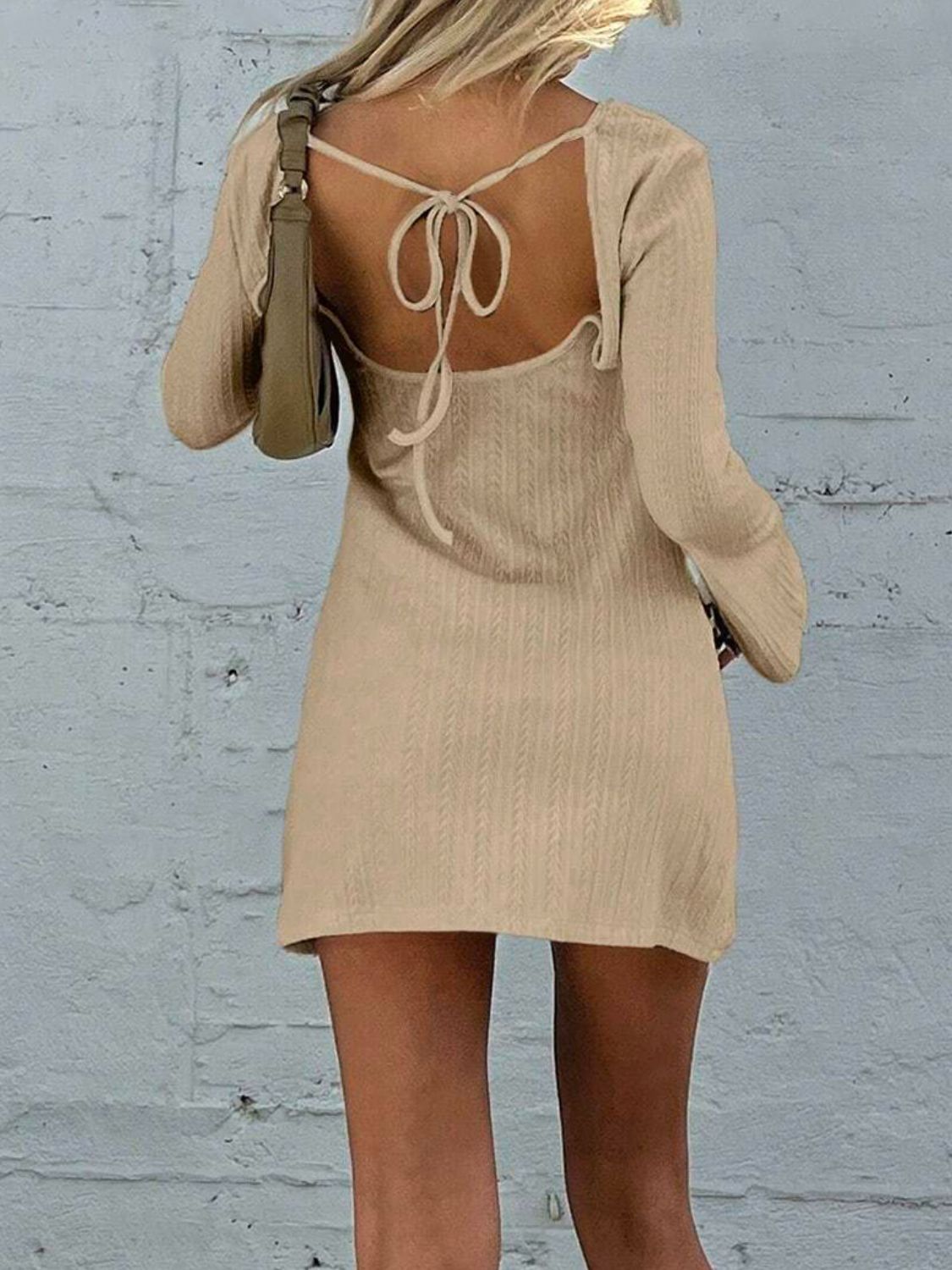 Hazel Blues® |  Backless Round Neck Long Sleeve Mini Dress