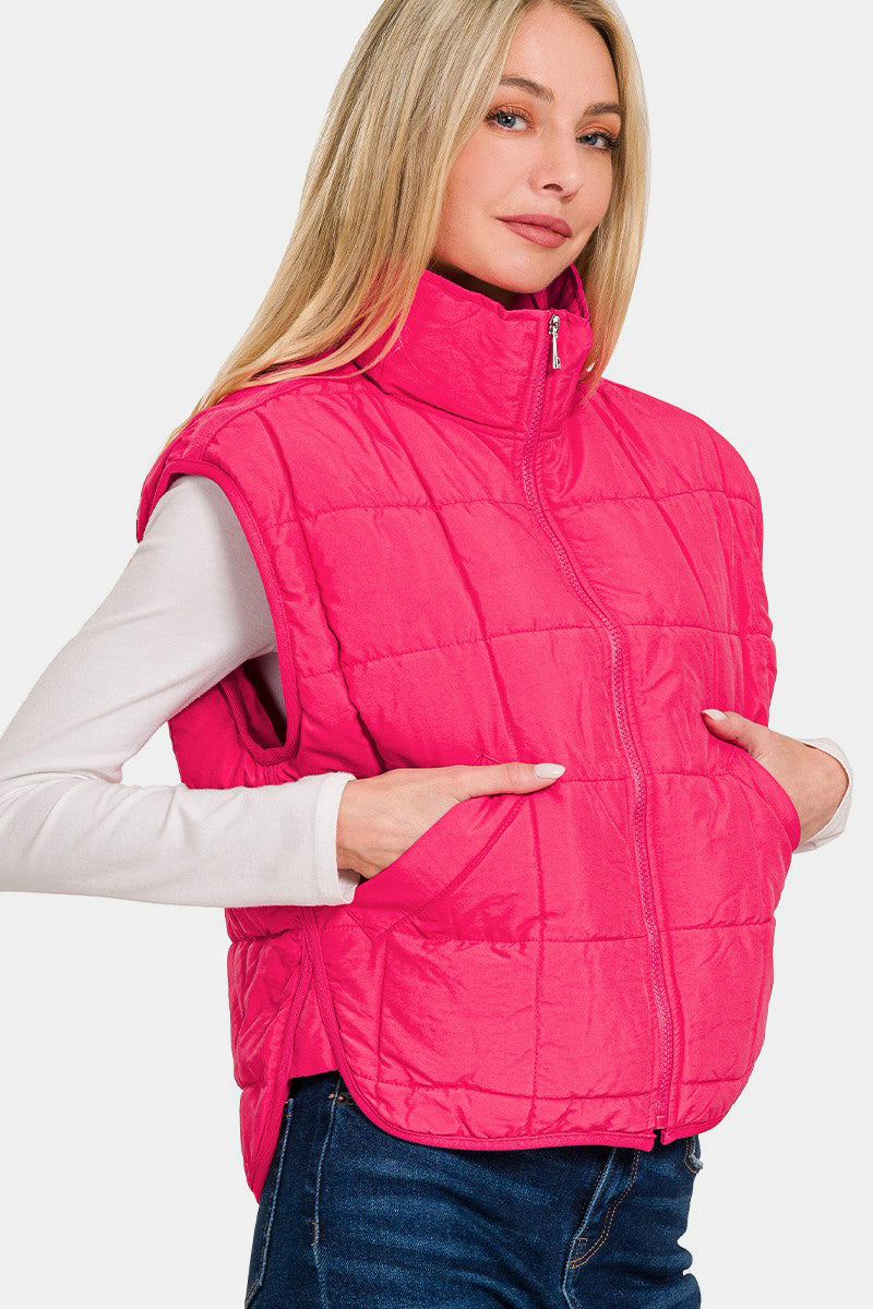 Hazel Blues® |  Zenana Zip Up Cropped Puffer Vest with Pockets