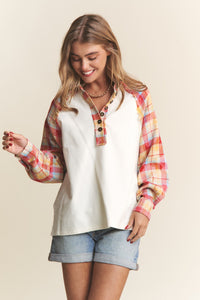 Hazel Blues® |  J.NNA Plaid Contrast Button Down Henley Top