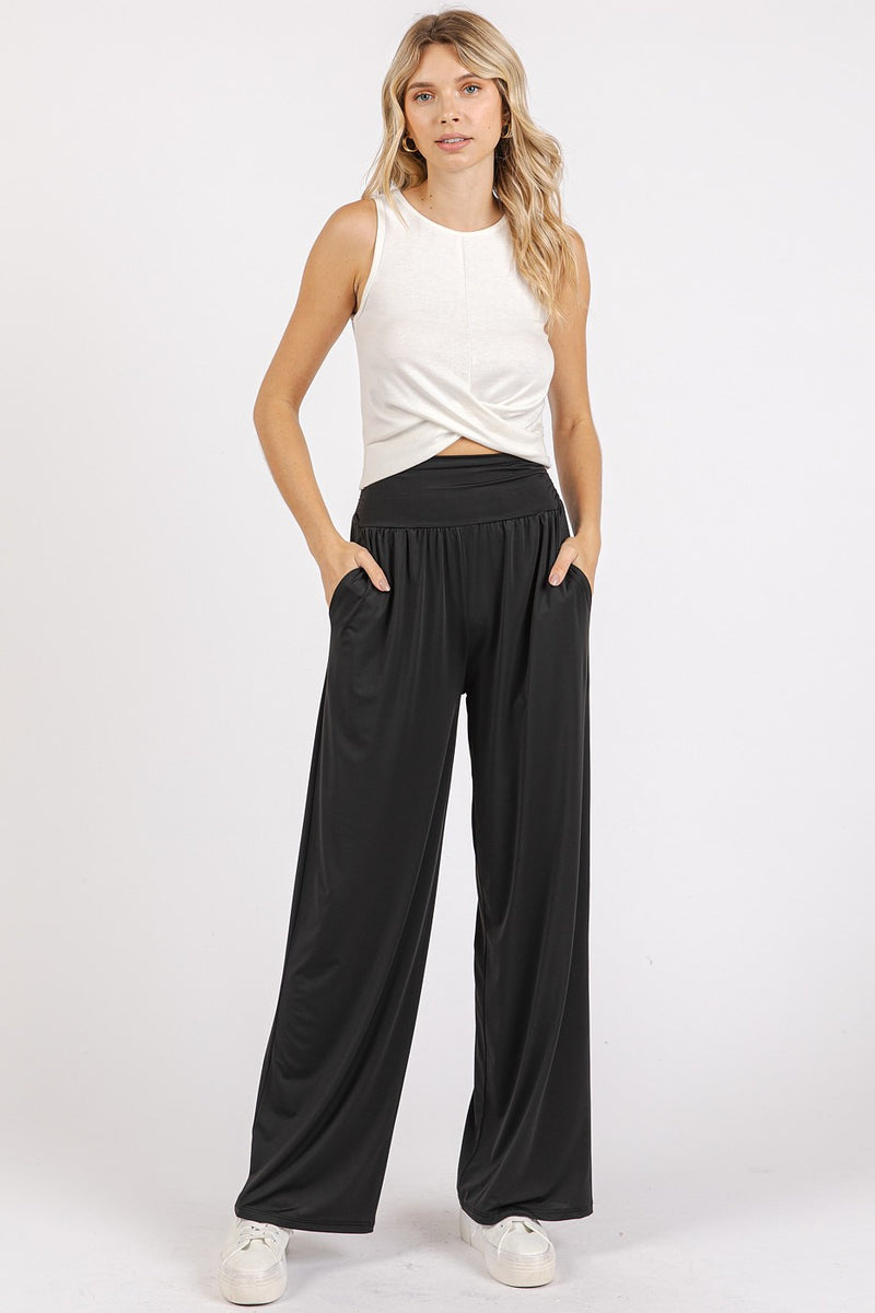 Hazel Blues® |  Mittoshop Stretch Banded Waist Wide Leg Pants with Pockets