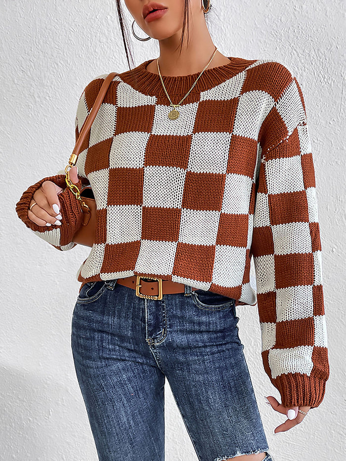 Hazel Blues® |  Checkered Round Neck Sweater