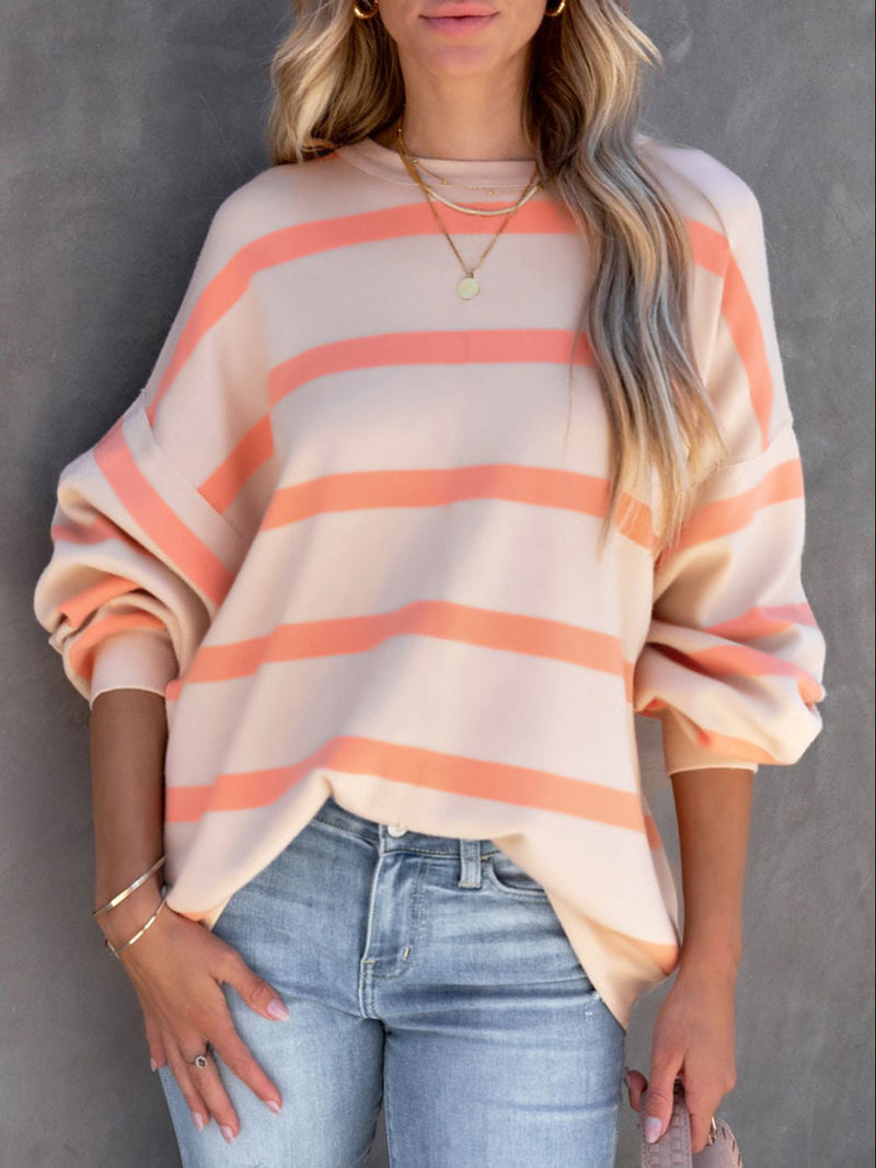 Hazel Blues® |  Striped Round Neck Long Sleeve Sweatshirt