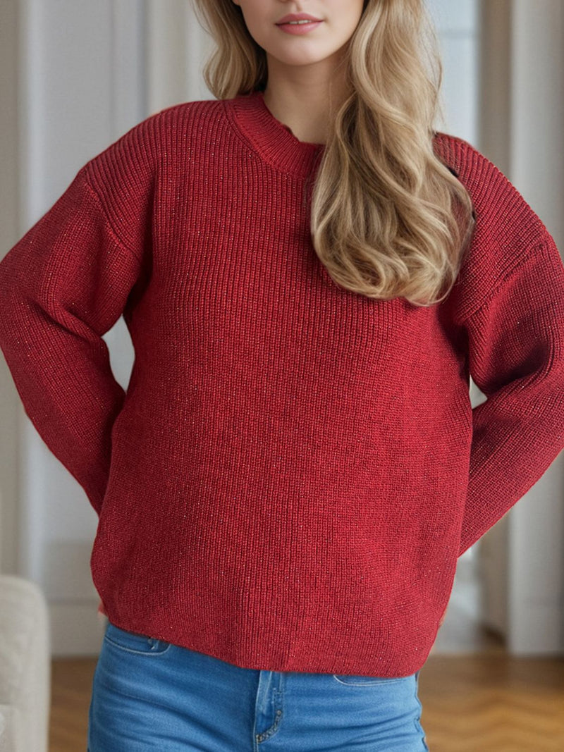 Hazel Blues® |  Solid Color Round Neck Long Sleeve Sweater