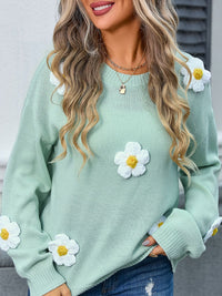 Hazel Blues® |  Flower Round Neck Long Sleeve Sweater