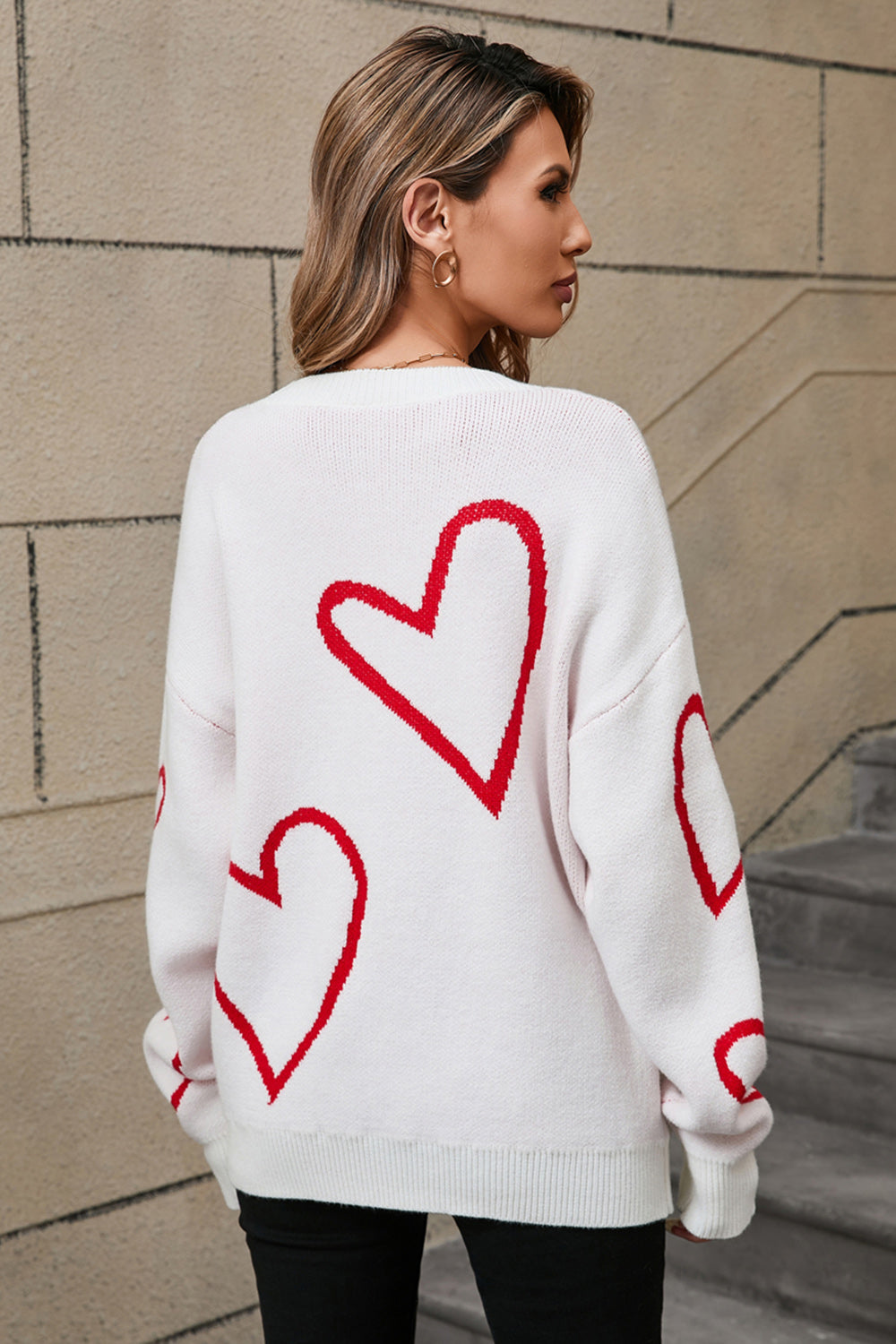 Hazel Blues® |  Angel Wings Heart Dropped Shoulder Long Sleeve Sweater