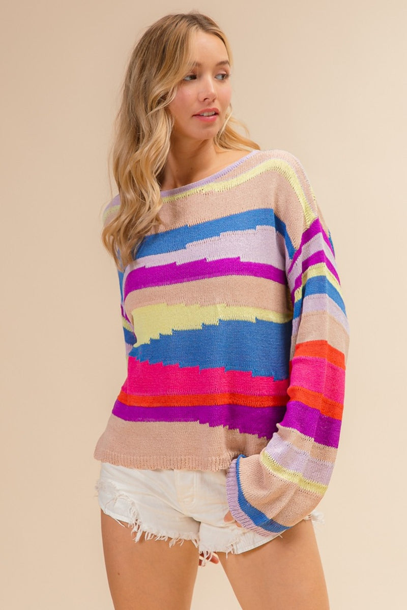 Hazel Blues® |  BiBi Multi Color Geometric Stripe Sweater