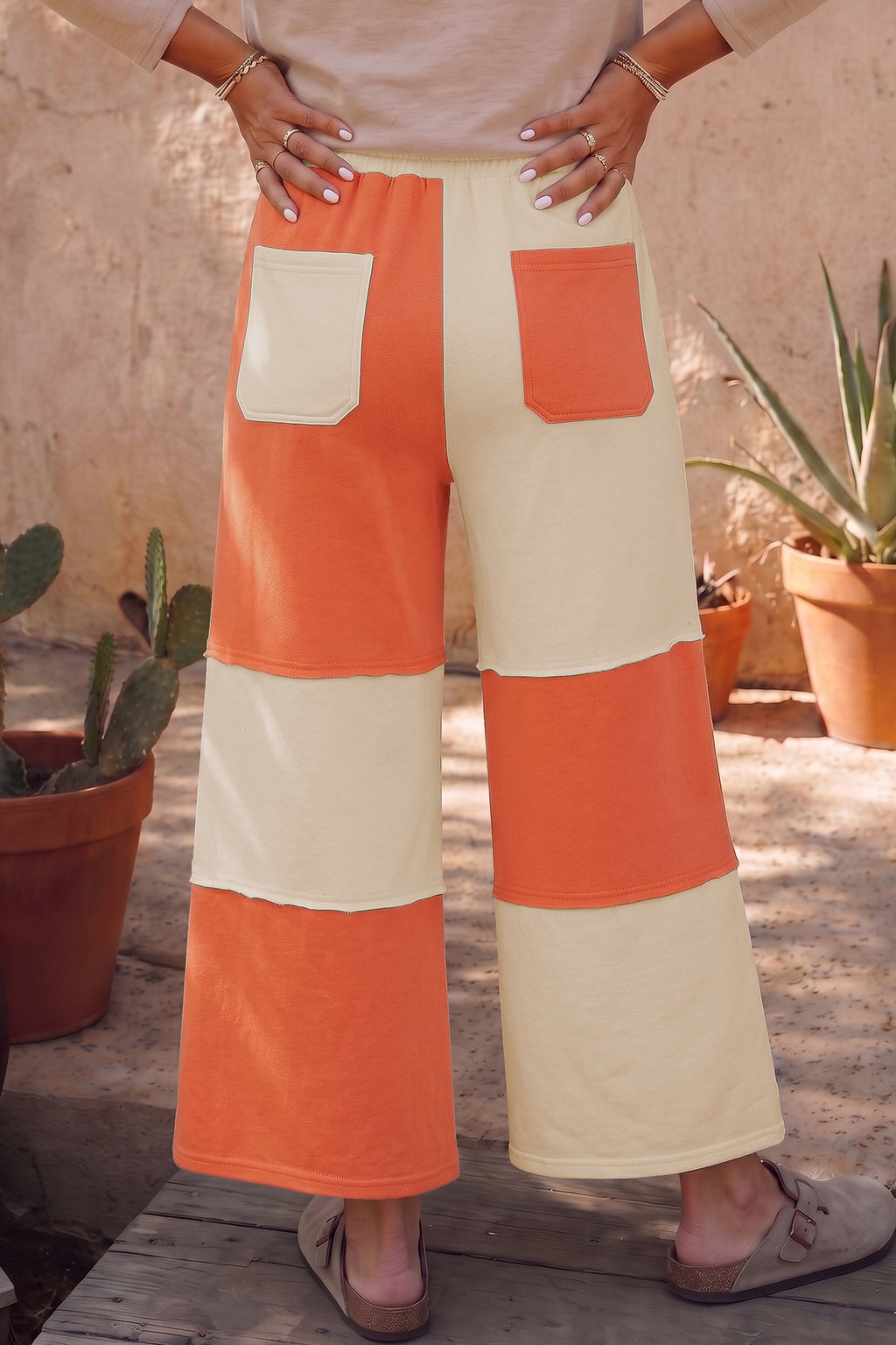 Thea Hart Color-Block Wide-Leg Pants