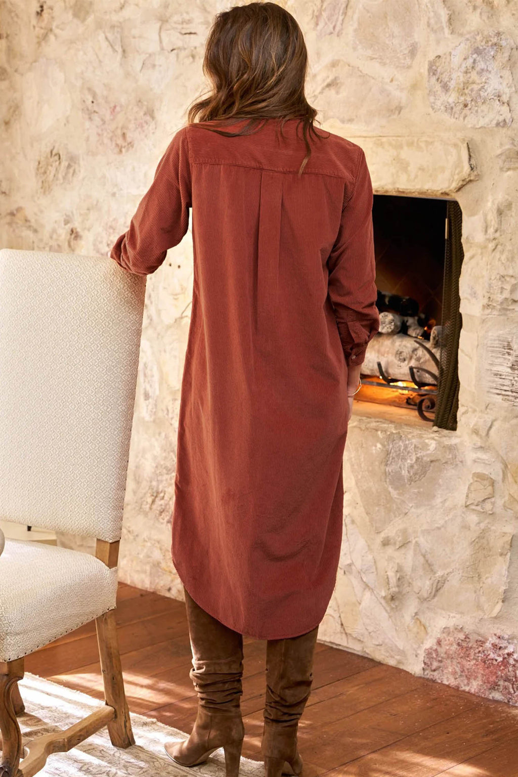 Annabelle Bloom Corduroy Button-Front Midi Dress