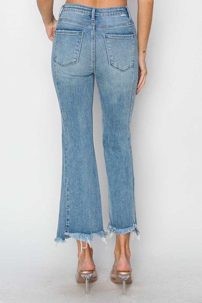 Hazel Blues® |  RISEN High Rise Frayed Hem Flare Jeans