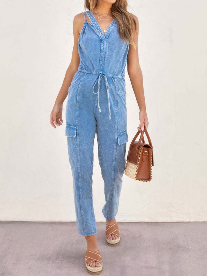 Hazel Blues® |  V-Neck Sleeveless Denim Jumpsuit