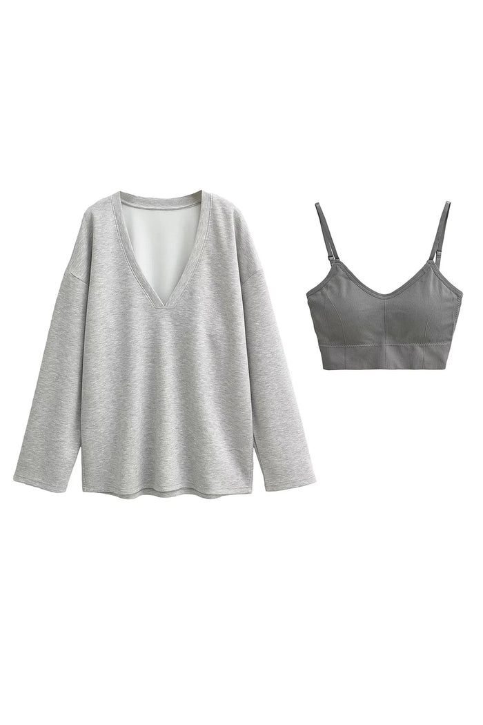 Hazel Blues® |  Basic Bae V-Neck Dropped Shoulder Long Sleeve Sweatshirt with Bra