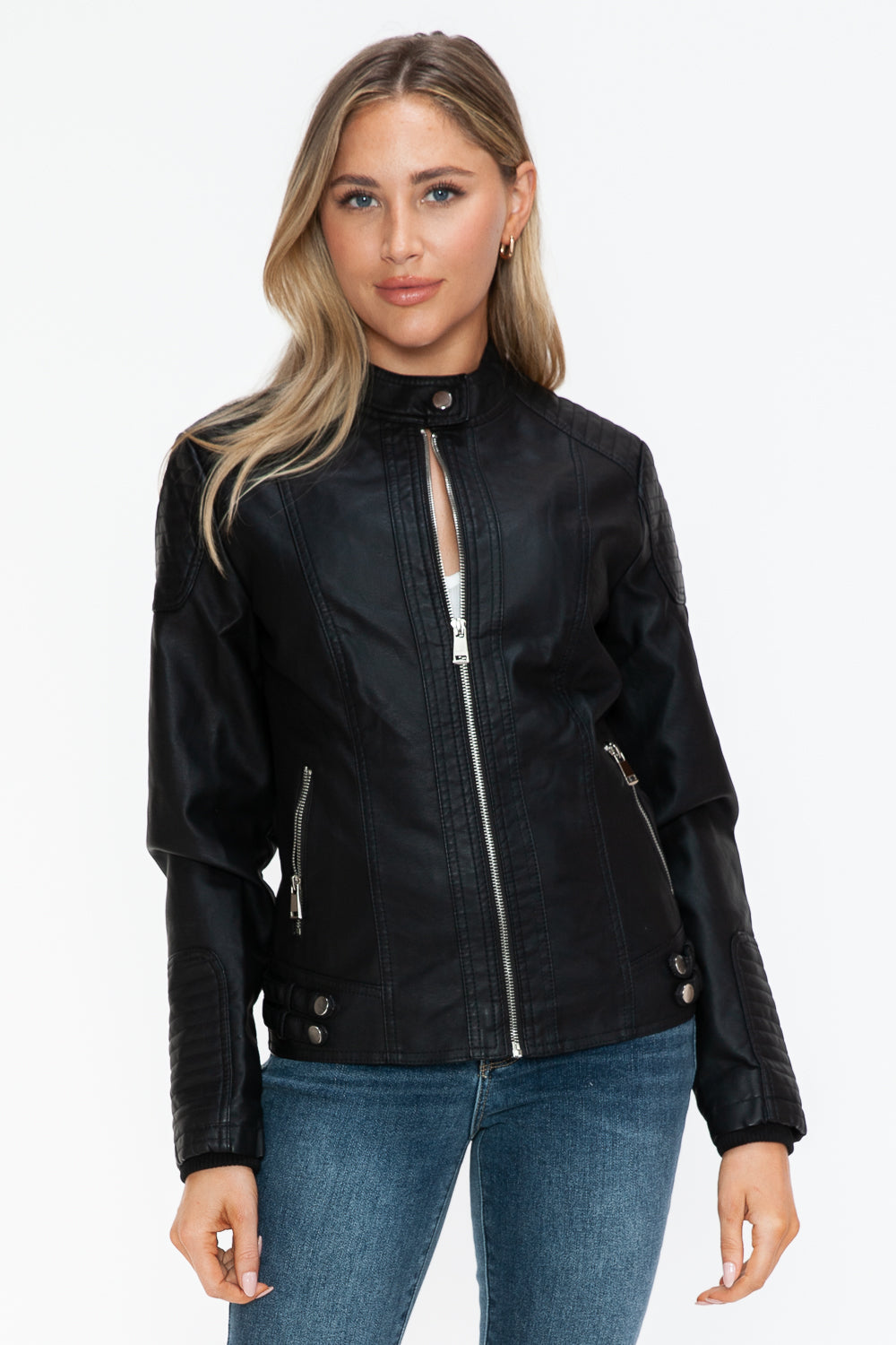 Hazel Blues® |  Snobbish Faux Leather Biker Jacket with Side Zip Pockets