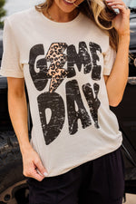 Hazel Blues® |  Khaki Game Day Football Season Leopard Lightning T Shirt