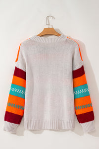 Hazel Blues® |  Contrast Striped Round Neck Long Sleeve Sweater