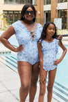 Hazel Blues® |  Marina West Swim Bring Me Flowers V-Neck One Piece Swimsuit In Thistle Blue: Adult