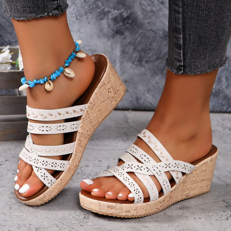 Hazel Blues® |  PU Leather Crisscross Wedge Sandals