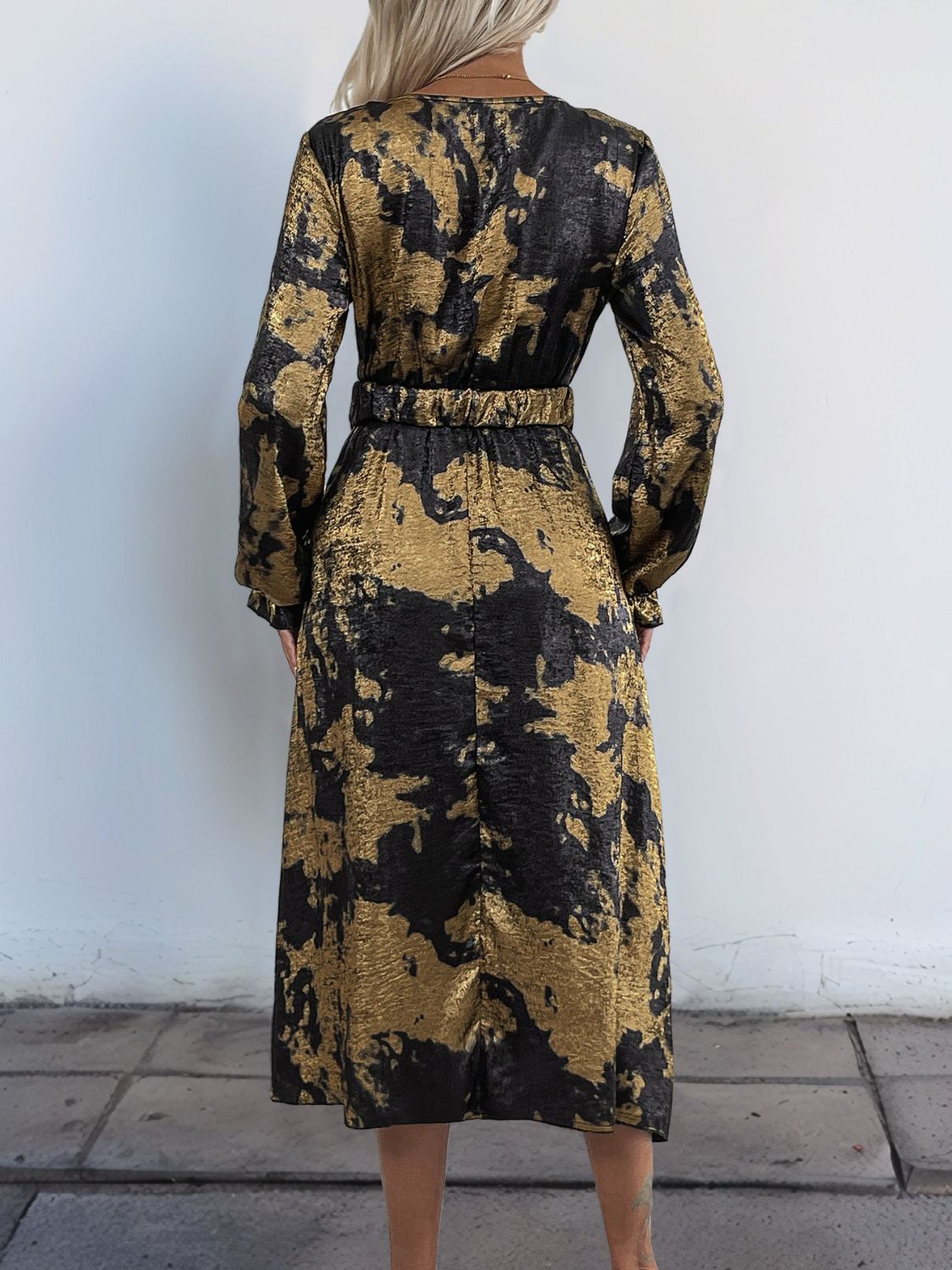 Hazel Blues® |  Perfee Printed Surplice Long Sleeve Midi Dress