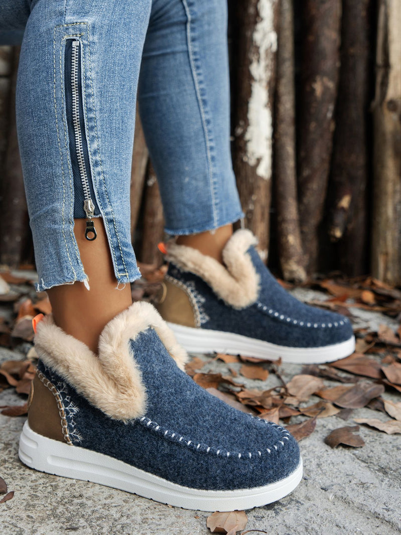 Hazel Blues® |  Furry Suede Round Toe Flat Sneakers