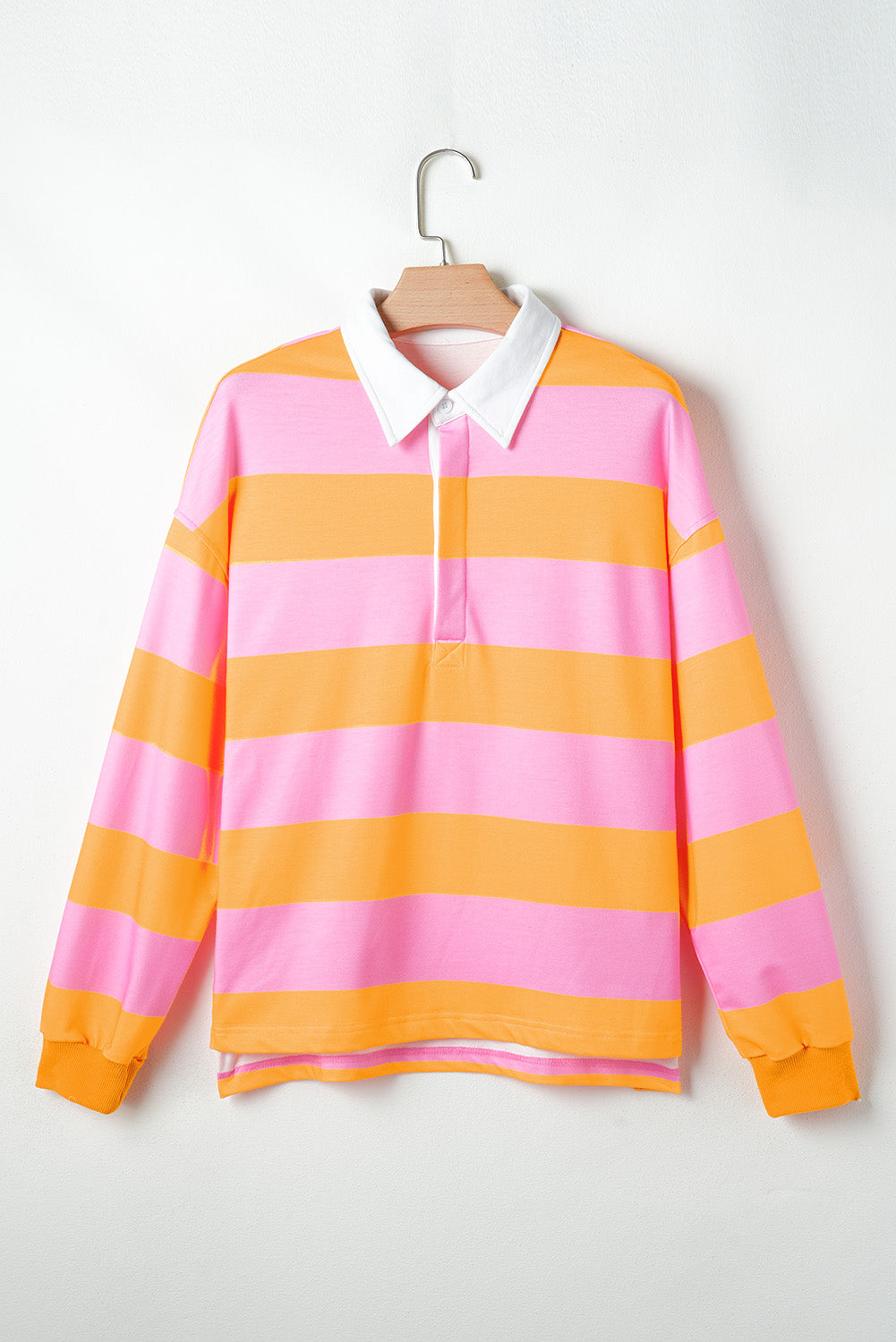 Hazel Blues® |  Contrast Striped Collared Neck Long Sleeve Sweatshirt