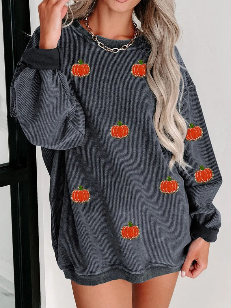 Hazel Blues® |  Pumpkin Round Neck Long Sleeve Sweatshirt