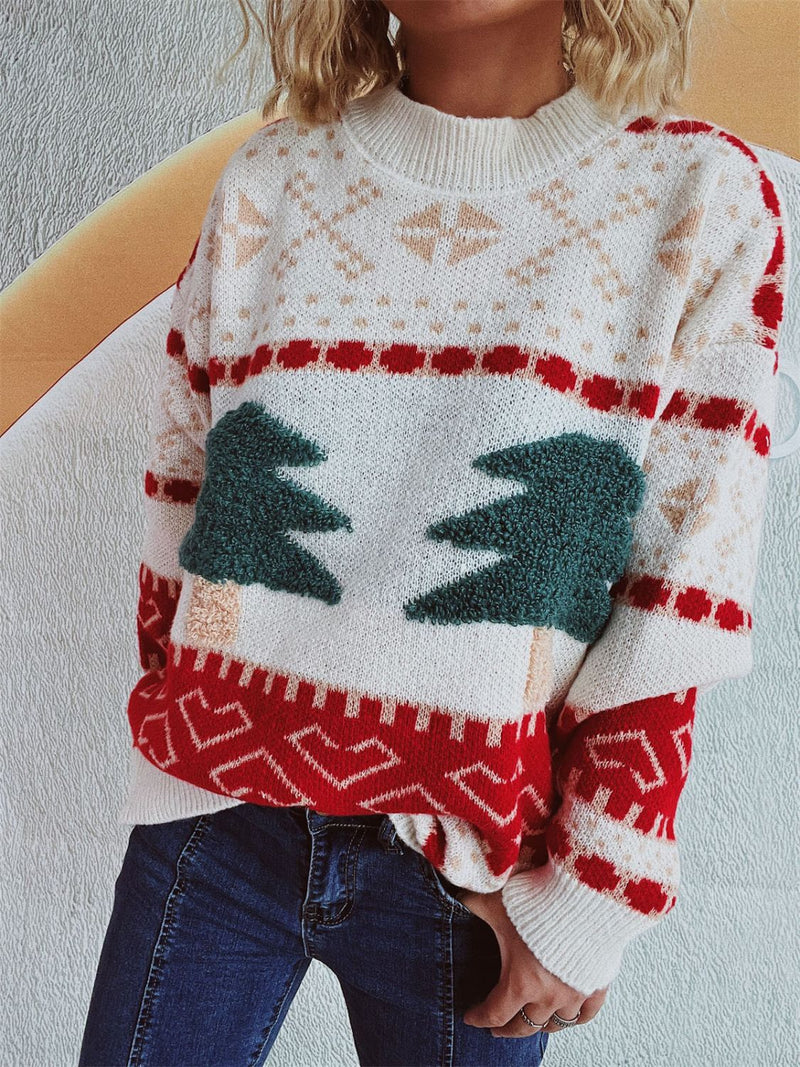 Hazel Blues® |  Christmas Tree Mock Neck Long Sleeve Sweater