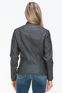 Hazel Blues® |  Snobbish Faux Leather Biker Jacket with Side Zip Pockets