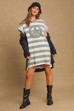 Hazel Blues® |  Umgee Peace Applique Striped Short Sleeve Mini Dress