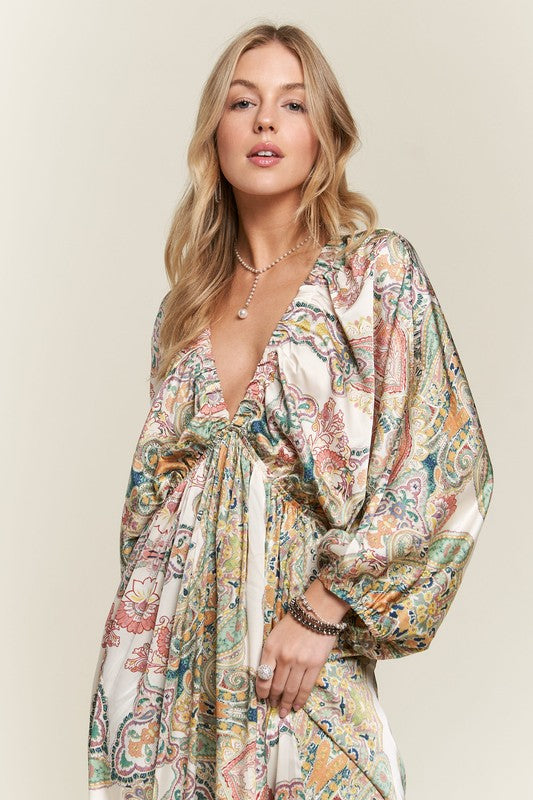 Hazel Blues® |  ADORA Printed V-Neck Batwing Sleeve Dress