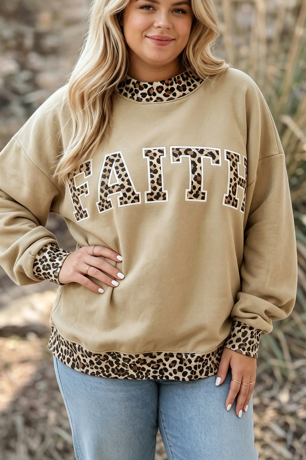 Aurora Brooke Taupe Faith Graphic Sweatshirt