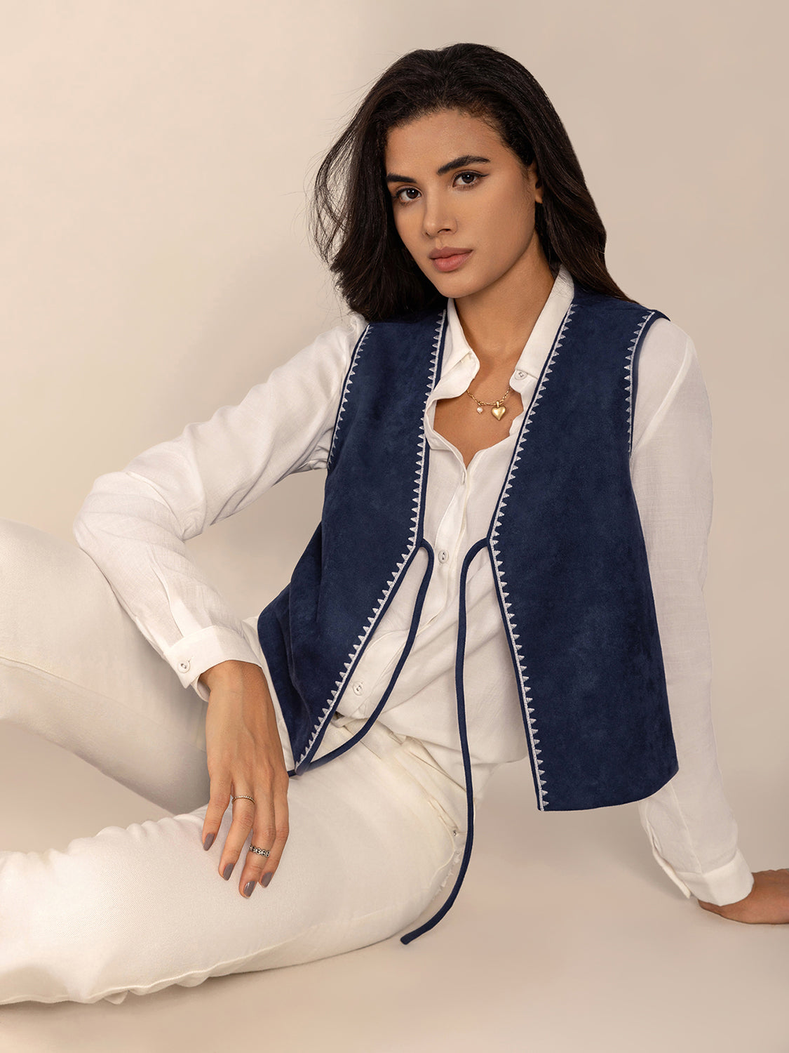 Hazel Blues® |  Tied Contrast Trim Vest