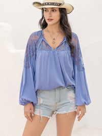 Hazel Blues® |  Lace Detail Tie Neck Balloon Sleeve Blouse