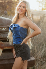 Hazel Blues® |  Sail Blue Vintage Bow Front Smocked Back Denim Tube Top