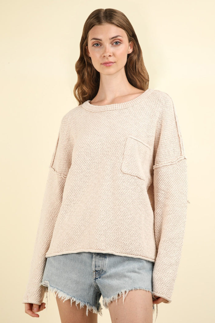 Hazel Blues® |  VERY J Mineral Washed Exposed Seam Sweater