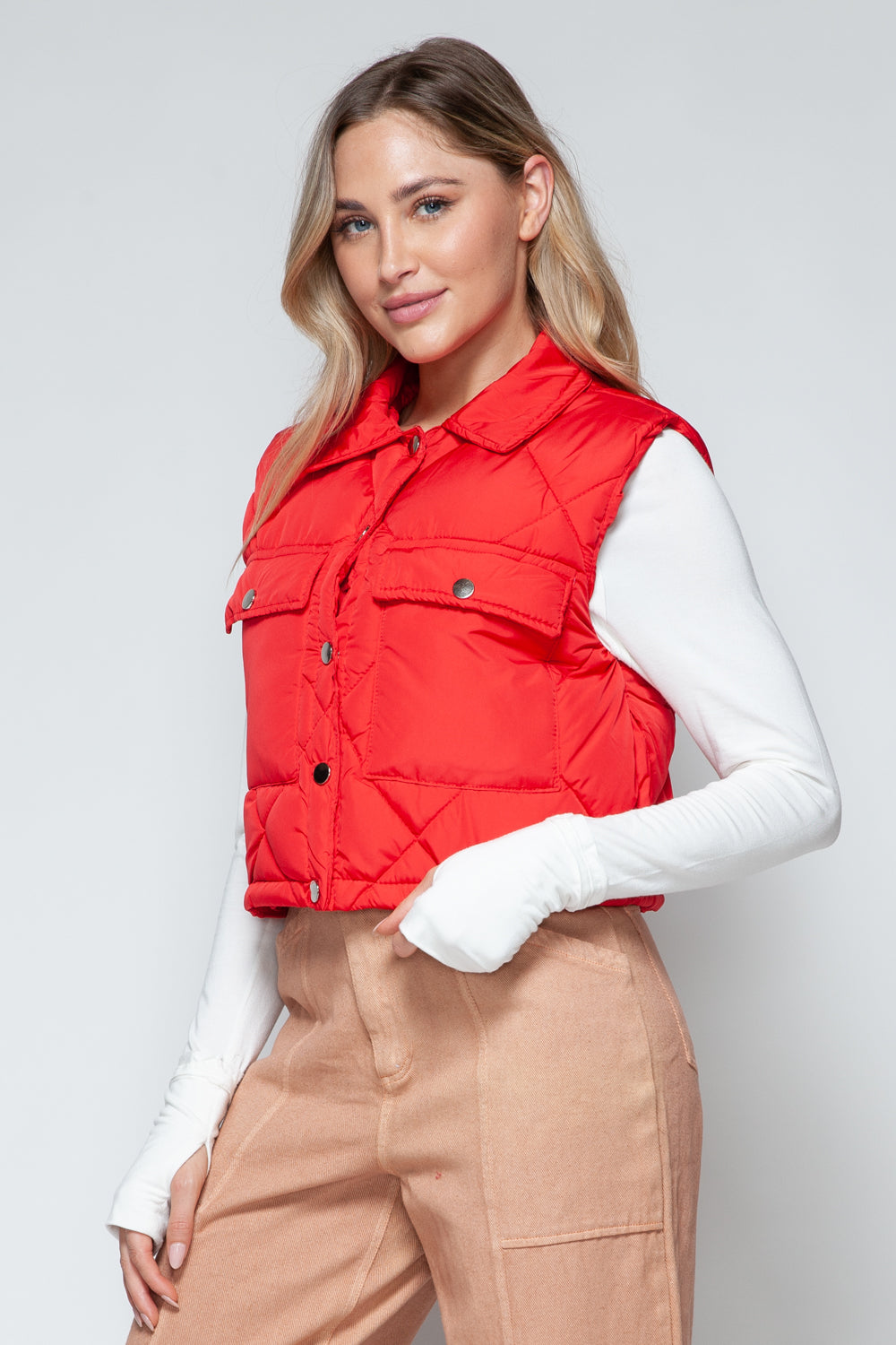 Hazel Blues® |  Snobbish Snap Down Quilted Crop Vest